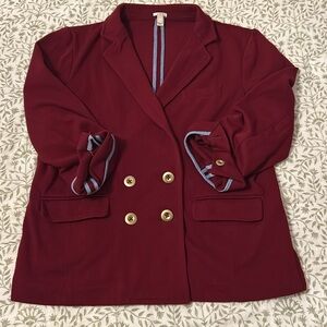 JCrew Cotton Poly Blend Blazer, Deep Wine Color with Brass Buttons, Sz L